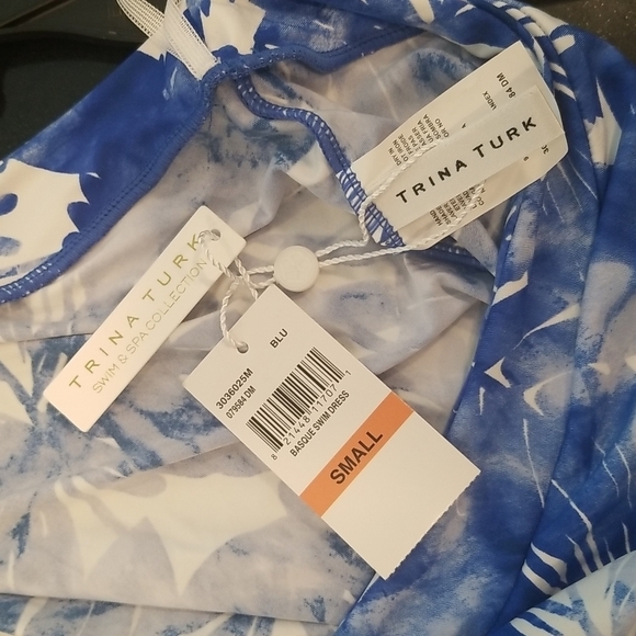 💕TRINA TURK💕 Basque Dress One Shoulder Swim Cover Up Sapphire Blue Print S NWT - Picture 15 of 16